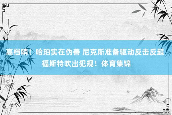 高档哨！哈珀实在伪善 尼克斯准备驱动反击反超 福斯特吹出犯规！体育集锦
